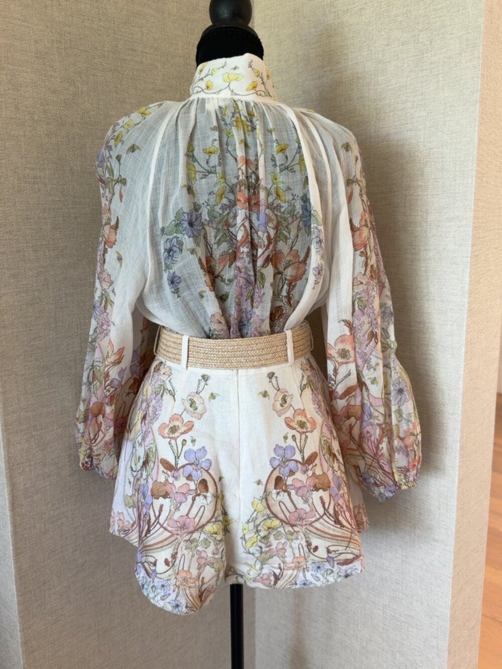 Zimmermann Jude Floral Blouse & Linen Shorts Set w Belt Sz 2/1 - Picture 2 of 8